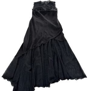 BCBGMaxAzria Dress Womens XX Small Black Lace Cutout Asymmetrical Gown